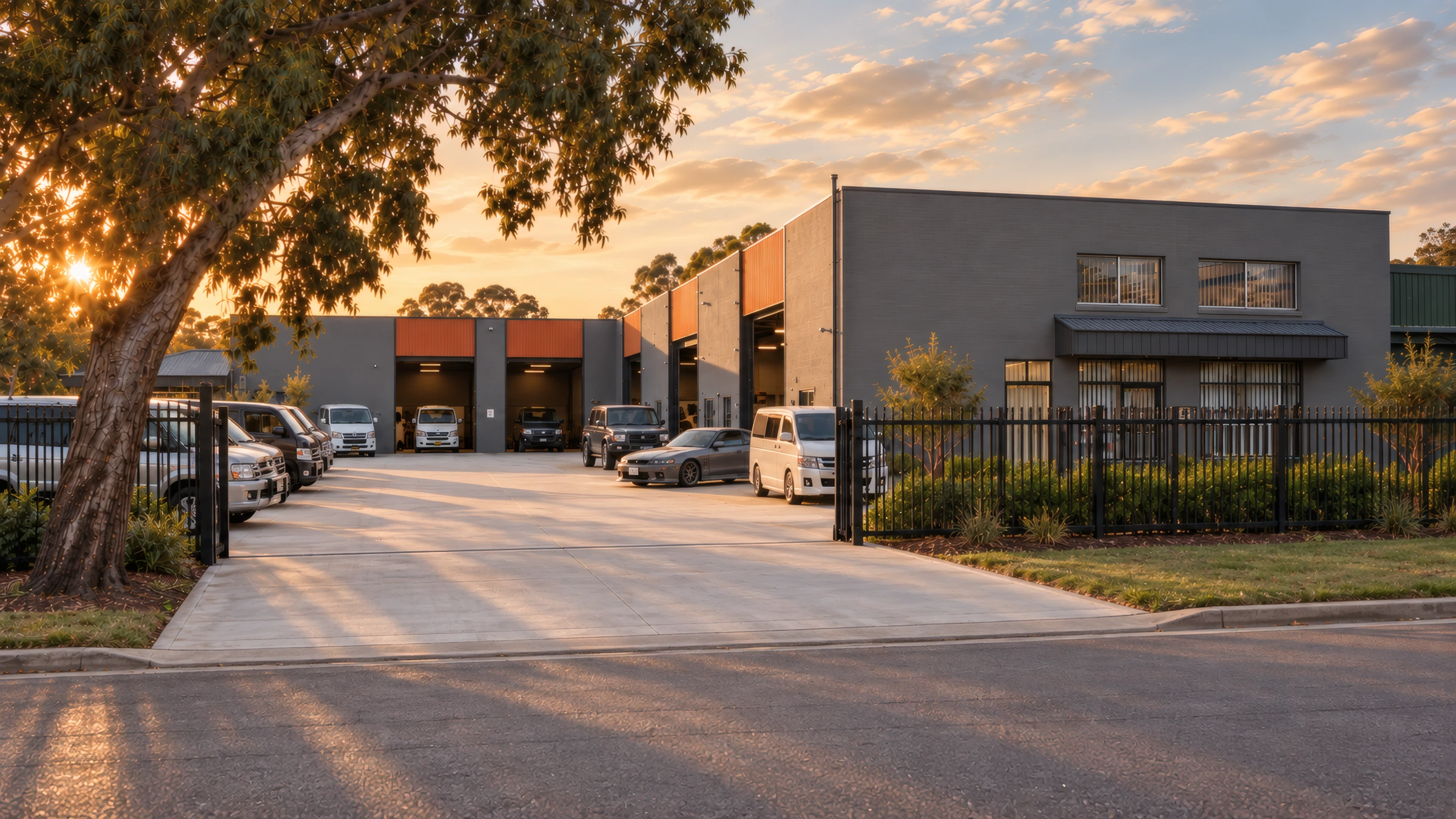 Commercial building and vehicle yard